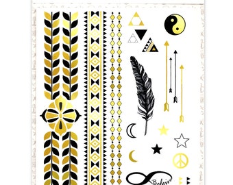 Metallic Gold Temporary Tattoo A5 Set: Glorious Flash Gold wrist arm hand tattoos *SALE ITEM!!* - Fast Shipping