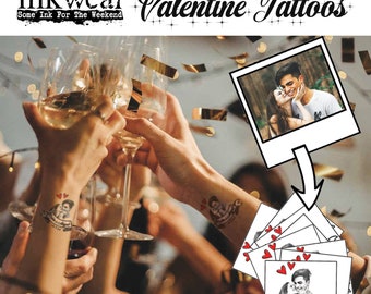 Bespoke Valentines temporary tattoos, 3 copies at 3" with de-shine gel