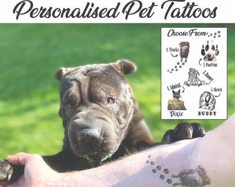 Bespoke Pet temporary tattoos, 3 copies (multi sized) with de-shine gel (looks real). Perfect dog or cat lovers gift