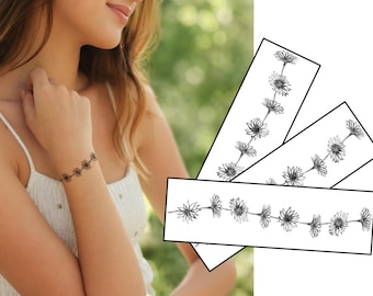 Daisy Chain Temporary Tattoo (3 Pack) – Floral Bracelet Tattoo Design – Realistic Wrist & Arm Tattoo Jewellery –  Festival and Summer Style
