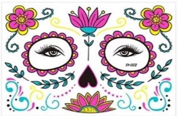 Halloween Fluoreszenz Tattoos – 12 Blätter Tag-der-Toten-Motive, Mit Glitzerstein-Aufkleber