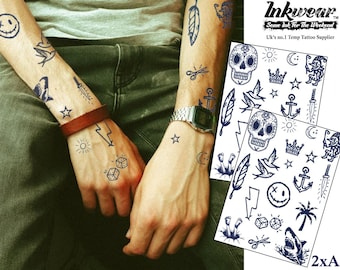 Semi-Permanent Tattoo | 1 sheet + 1 FREE  | Hand Poked Style  | Lasts 1 to 2 weeks | Fool Friends | Temporary Tattoo | A5 sheets