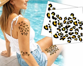 Leopard Print Temporary Tattoos – 2 Sheets 4.5" x 4.5" – Cut & Apply Animal Print Spots Anywhere – Festival, Costume, Party Body Tattoos