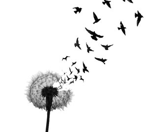 Dandelion & Birds Temporary Tattoo | 3 copies | 3"x2" | FREE fast shipping UK