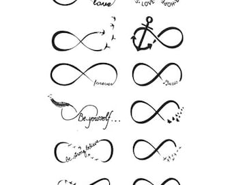 Sheet of realistic infinity symbol temporary transfer tattoos with love | quotes | birds and symbols || 10 x 6cm || Cool || FAST shipping