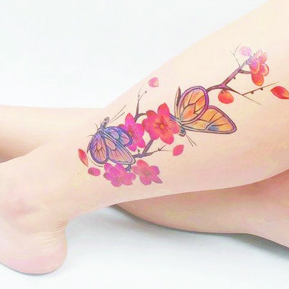 Blossom Butterfly Pink Temporary Tattoo Large 19 X 9 Cm for Etsy