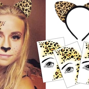 Leopard Costume Set: Face Tattoos (3) & Ear Headband
