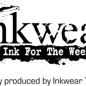 May include: Black and white logo for Inkwear, featuring the text "inkwear" above "Some Ink For The Weekend." The logo includes a stylized ink splatter and the text "Officially produced by Inkwear Tattoos."