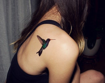 Temporary tattoos of a coloured Humming bird - Set of three 8x7 cm
