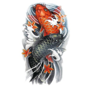 Classic Japanese Koi temporary transfer tattoo REALISTIC Large A5 for arm back or shoulder sleeve image 1