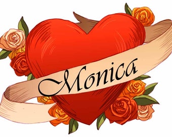 Custom name in a Heart temporary tattoo 2"x 2" (6 copies)  - Fast Shipping