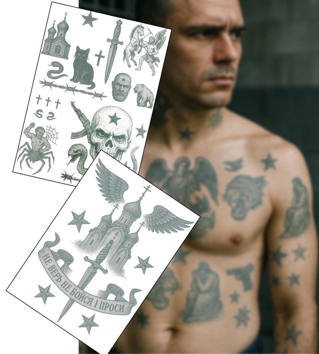 Realistic Russian Prison Tattoos Set 2 – Ultra-real Fake Tattoos