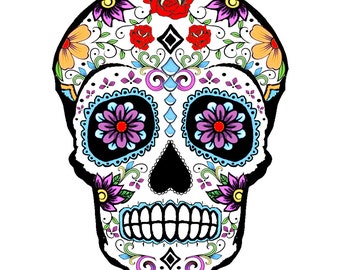 Sugar Skull floral temporary tattoo 8x6cm 3 copies | Day of the Dead- Halloween
