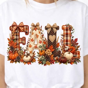 Fall Patchwork Letters PNG, Plaid Autumn Word Art, Rustic Pumpkin Sublimation Design, Cozy Thanksgiving Shirt Digital Download