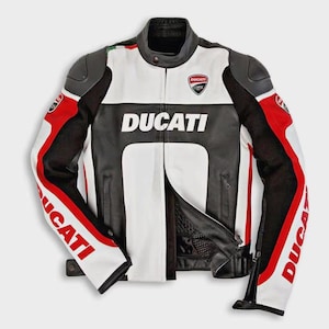 Men's Ducati Corse C6 Leather Motorcycle Jacket – Red, Black, CE Armored Racing Biker Gear