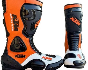 KTM Leather Motorcycle Racing Boots – Men's Protective Sport Bike Riding Gear