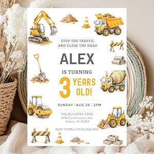 Construction Birthday Invitation, 3rd Birthday Truck Invite, Dump Truck Party Invitation, Construction Theme Birthday, Editable Canva