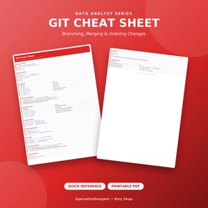 Guía rápida de Git en PDF / Referencia de comandos de Git y GitHub / Ramificación, fusión y deshacer cambios / Descarga digital imprimible