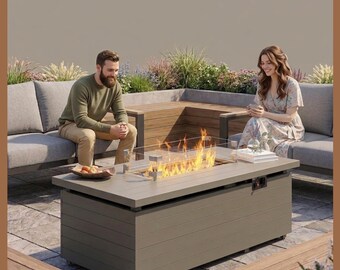 51" Propane Fire Pit Table: 50,000 BTU, Hidden Tank Holder, Glass Wind Guard, & Lid. CSA Certified Luxury for Modern Outdoor Living , Patio.
