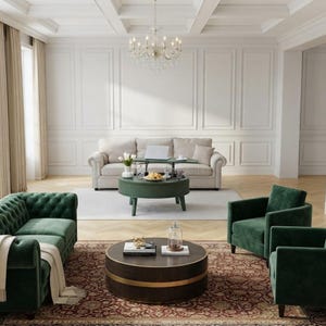 Round Lift Top Coffee Table Green Wooden Center Table with Storage and Dimensions Convertible Circular Nesting Table for Luxury Living Room