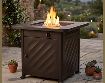 28inch Propane Fire Pit Table - 52K BTU Outdoor Gas Heater for Patio & Garden | CSA Certified Square Fire Table with Lid and Lava Rocks