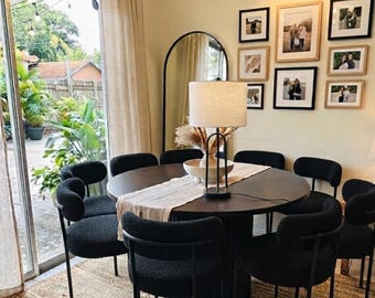 Table à manger ronde noire de 47 po. | Socle moderne | Colonne cannelée | Table de cuisine en bois pour 4-6 personnes | Meubles de décoration intérieure