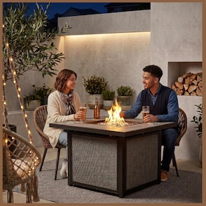 Luxury 32inch Propane Fire Pit Table | Modern Square Outdoor Heater with Ceramic Tile Top & Lava Rocks | Cozy Backyard Decor for Patio ,Deck