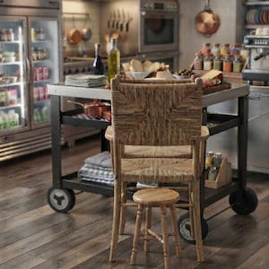 Outdoor Prep Table: 34" Stainless Steel Rolling Cart with Trash Bag Holder. Perfect for BBQ, Patio & Garden Dining.