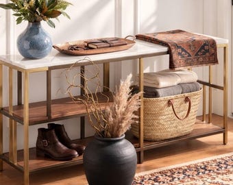 Banc d'entrée moderne en bambou avec étagère de rangement, banc à chaussures de couloir de 89 cm (35 pouces).