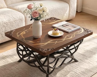 Table basse ovale en bois fabriquée à la main, table cocktail minimaliste à piètement en X, centre de table discret pour salon, meuble en bois unique