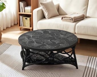 Table basse en forme de feuille noire, table d'appoint à deux niveaux en bois, meuble central moderne pour salon