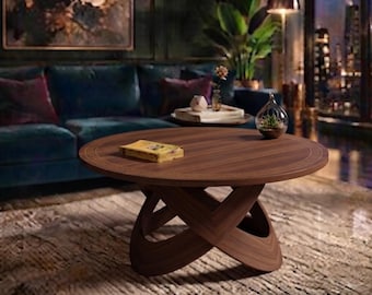 Table basse en bois brun, table basse rectangulaire moderne avec pieds arqués, mobilier de salon