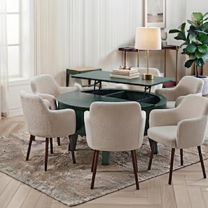Round Lift Top Coffee Table Green Wooden Center Table with Storage and Dimensions Convertible Circular Nesting Table for Luxury Living Room