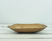 Antique. 19th C Primitive Hand Carved 25.5 quot Wood Dough Trencher Bowl Folk Art Repaired