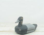 Vintage . Primitive Carved Wood Duck Decoy Hand Carved Glass Eye Duck Decor Figurine Display