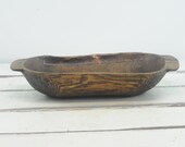 Antique. 19th C Primitive Hand Carved 25 quot Wood Dough Trencher Bowl Copper Repair