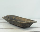 Antique. 19th C Primitive Hand Carved 34 quot Wood Dough Trencher Bowl Folk Art Repaired
