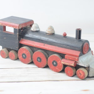 Vintage . Folk Art Handmade 21&quot; Toy Train Engine Folk Art Wood Train Wood Toy