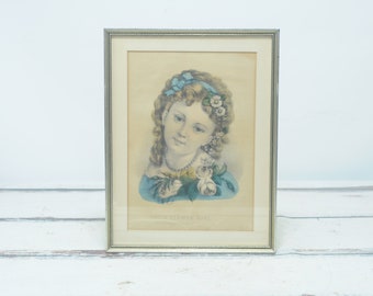 Antique/Vintage . Wonderful Framed Currier And Ives Little Flower Girl Print