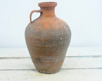 Antique 18th Century Red Ware French European Jug Pitcher Oil Water Farmhouse Decor #2