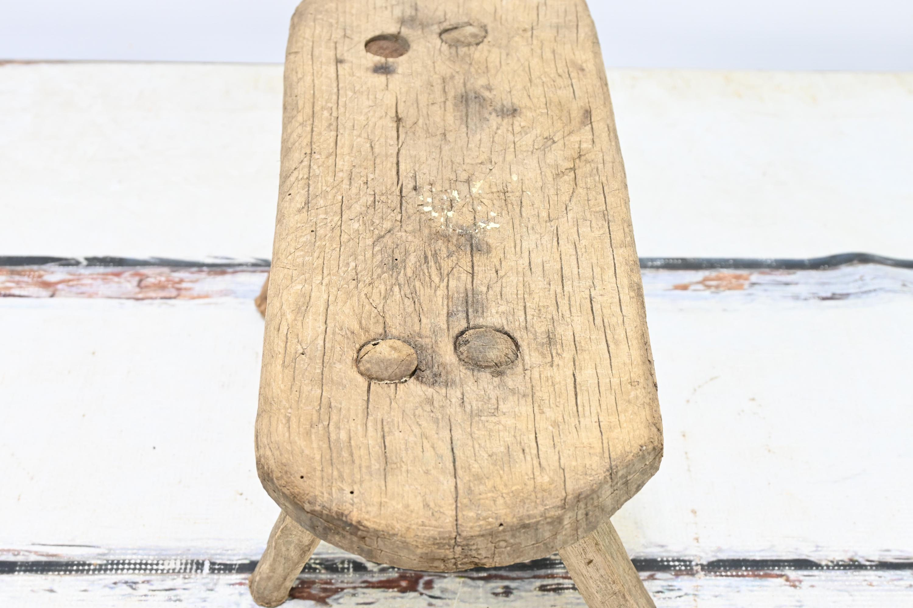 Antique . Primitive Handmade Wood Stool Milking Stool 4 Leg Barn Stool ...