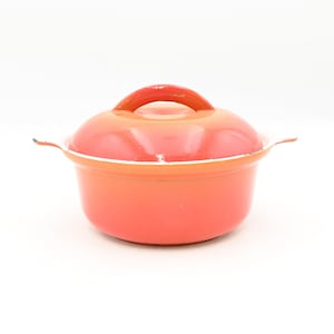 Vntg Emaille 1.5Q Dutch Oven Casserole Descoware 17-A 16 FE Belgien Orange Flamme