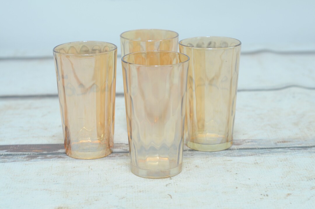 Vintage 4 Hex Optic Drinking Glasses Tumblers Iridescent