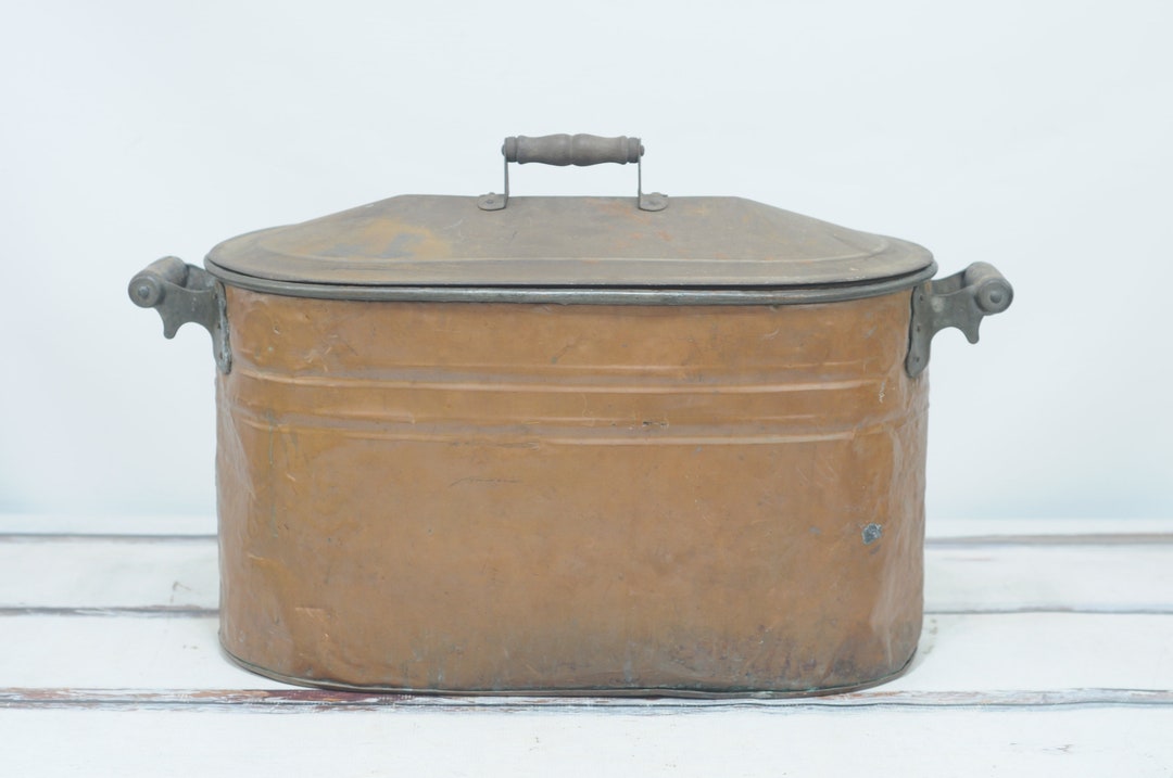 Antique Copper Boiler Copper Tub Copper Wash Tub Copper Primitive Copper Tub With Copper Lid 7