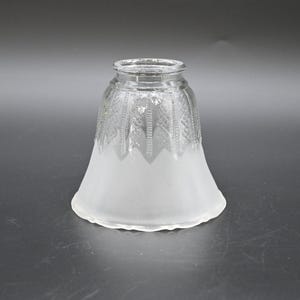 Vintage Art Deco Style Clear and Frosted Glass Lamp Shade Cross Hatch Cut Glass 2 1/8&quot;F
