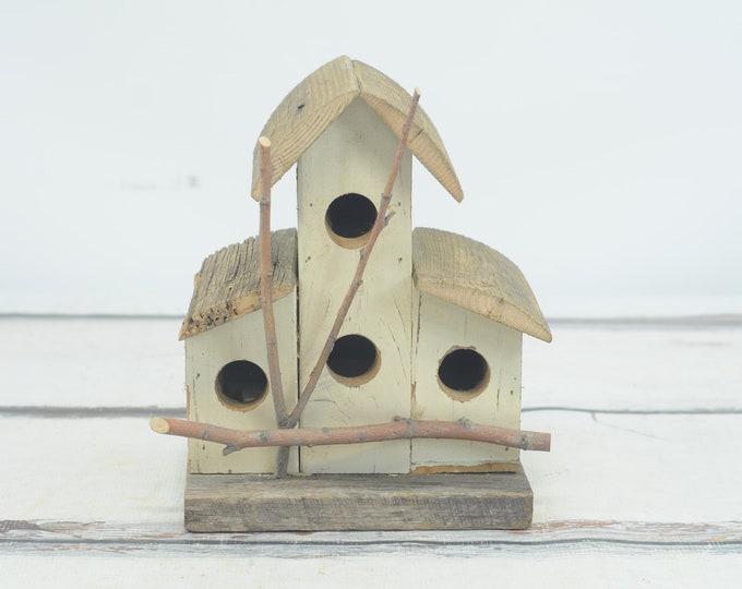 Creamy Yellow Bird House Blue Bird House Hand Made Salvaged Barn Wood