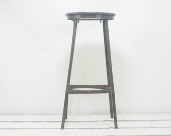Vintage . Industrial Stool 30" Lab Stool Metal With Maple or Oak Wood Seat
