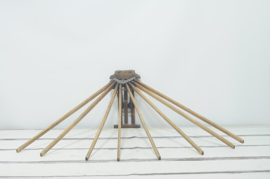 Antique . Primitive Wood Wall Mount Hanging 8 Arm Collapsible Drying ...