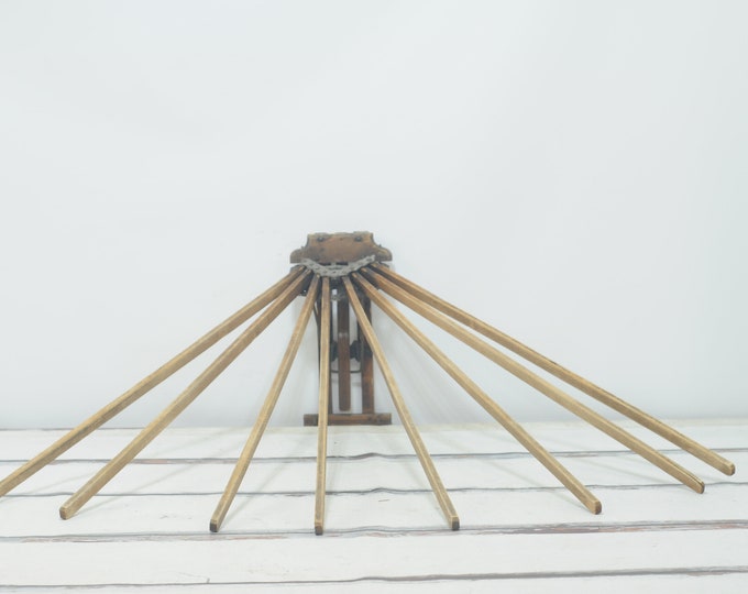 Antique . Primitive Wood Wall Mount Hanging 8 Arm Collapsible Drying ...