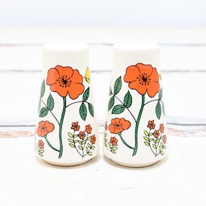 Vintage White porcelain/Ceramic Salt And Pepper Shakers Orange Flowers